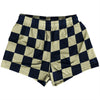 Checkerboard 2.5 Inches Blue Navy and Vegas Gold Womens & Girls Sport Shorts End Made In USA by Tribe Lacrosse