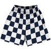 Checkerboard 2.5 Inches Blue Navy and White Basketball Practice Shorts Made In USA by Tribe Lacrosse