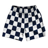 Checkerboard 2.5 Inches Blue Navy and White Soccer Shorts Made In USA by Tribe Lacrosse