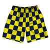 Checkerboard 2.5 Inches Blue Navy and Yellow Bright Athletic Running Fitness Exercise Shorts 7" Inseam Shorts Made In USA by Tribe Lacrosse