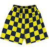 Checkerboard 2.5 Inches Blue Navy and Yellow Bright Basketball Practice Shorts Made In USA by Tribe Lacrosse