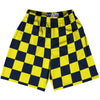 Checkerboard 2.5 Inches Blue Navy and Yellow Bright Lacrosse Shorts Made In USA by Tribe Lacrosse