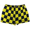 Checkerboard 2.5 Inches Blue Navy and Yellow Bright Shorty Short Gym Shorts 2.5" Inseam Made In USA by Tribe Lacrosse