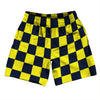 Checkerboard 2.5 Inches Blue Navy and Yellow Bright Soccer Shorts Made In USA by Tribe Lacrosse