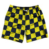 Checkerboard 2.5 Inches Blue Navy and Yellow Bright Swim Shorts 7" Made in USA by Tribe Lacrosse