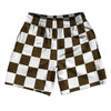 Checkerboard 2.5 Inches Brown Dark and White Athletic Running Fitness Exercise Shorts 7" Inseam Shorts Made In USA by Tribe Lacrosse