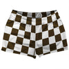 Checkerboard 2.5 Inches Brown Dark and White Shorty Short Gym Shorts 2.5" Inseam Made In USA by Tribe Lacrosse