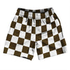 Checkerboard 2.5 Inches Brown Dark and White Soccer Shorts Made In USA by Tribe Lacrosse