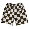 Checkerboard 2.5 Inches Brown Dark and White 10" Swim Shorts Made in USA by Tribe Lacrosse