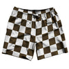 Checkerboard 2.5 Inches Brown Dark and White Swim Shorts 7" Made in USA by Tribe Lacrosse