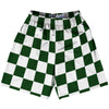 Checkerboard 2.5 Inches Green Forest and White Lacrosse Shorts Made In USA by Tribe Lacrosse