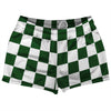 Checkerboard 2.5 Inches Green Hunter and White Shorty Short Gym Shorts 2.5" Inseam Made In USA by Tribe Lacrosse
