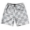 Checkerboard 2.5 Inches Grey Medium and White 10" Swim Shorts Made in USA by Tribe Lacrosse