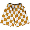 Checkerboard 2.5 Inches Orange Burnt and White Basketball Practice Shorts Made In USA by Tribe Lacrosse