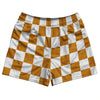 Checkerboard 2.5 Inches Orange Burnt and White Rugby Shorts Made In USA by Tribe Lacrosse