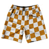 Checkerboard 2.5 Inches Orange Burnt and White 10" Swim Shorts Made in USA by Tribe Lacrosse