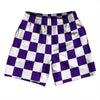 Checkerboard 2.5 Inches Purple Lakers and White Athletic Running Fitness Exercise Shorts 7" Inseam Shorts Made In USA by Tribe Lacrosse