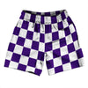 Checkerboard 2.5 Inches Purple Lakers and White Soccer Shorts Made In USA by Tribe Lacrosse