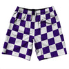 Checkerboard 2.5 Inches Purple Lakers and White 10" Swim Shorts Made in USA by Tribe Lacrosse