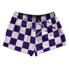 Checkerboard 2.5 Inches Purple Lakers and White 2.5" Swim Shorts Made in USA by Tribe Lacrosse