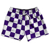 Checkerboard 2.5 Inches Purple Lakers and White 5" Swim Shorts Made in USA by Tribe Lacrosse
