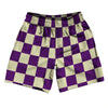 Checkerboard 2.5 Inches Purple Medium and Vegas Gold Athletic Running Fitness Exercise Shorts 7" Inseam Shorts Made In USA by Tribe Lacrosse