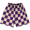 Checkerboard 2.5 Inches Purple Medium and Vegas Gold Basketball Practice Shorts Made In USA by Tribe Lacrosse