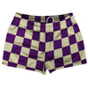 Checkerboard 2.5 Inches Purple Medium and Vegas Gold Shorty Short Gym Shorts 2.5" Inseam Made In USA by Tribe Lacrosse