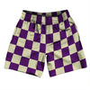 Checkerboard 2.5 Inches Purple Medium and Vegas Gold Soccer Shorts Made In USA by Tribe Lacrosse