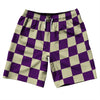 Checkerboard 2.5 Inches Purple Medium and Vegas Gold 10" Swim Shorts Made in USA by Tribe Lacrosse