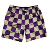 Checkerboard 2.5 Inches Purple Medium and Vegas Gold Swim Shorts 7" Made in USA by Tribe Lacrosse