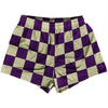 Checkerboard 2.5 Inches Purple Medium and Vegas Gold Womens & Girls Sport Shorts End Made In USA by Tribe Lacrosse