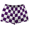 Checkerboard 2.5 Inches Purple Medium and White Shorty Short Gym Shorts 2.5" Inseam Made In USA by Tribe Lacrosse
