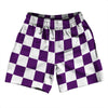 Checkerboard 2.5 Inches Purple Medium and White Soccer Shorts Made In USA by Tribe Lacrosse