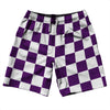 Checkerboard 2.5 Inches Purple Medium and White 10" Swim Shorts Made in USA by Tribe Lacrosse
