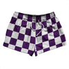 Checkerboard 2.5 Inches Purple Medium and White 2.5" Swim Shorts Made in USA by Tribe Lacrosse