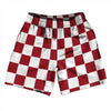 Checkerboard 2.5 Inches Red Cardinal and White Athletic Running Fitness Exercise Shorts 7" Inseam Shorts Made In USA by Tribe Lacrosse