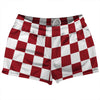 Checkerboard 2.5 Inches Red Cardinal and White Shorty Short Gym Shorts 2.5" Inseam Made In USA by Tribe Lacrosse