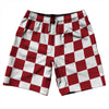 Checkerboard 2.5 Inches Red Cardinal and White 10" Swim Shorts Made in USA by Tribe Lacrosse
