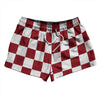 Checkerboard 2.5 Inches Red Cardinal and White 2.5" Swim Shorts Made in USA by Tribe Lacrosse