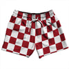 Checkerboard 2.5 Inches Red Cardinal and White 5" Swim Shorts Made in USA by Tribe Lacrosse