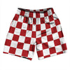 Checkerboard 2.5 Inches Red Dark and White Athletic Running Fitness Exercise Shorts 7" Inseam Shorts Made In USA by Tribe Lacrosse