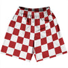 Checkerboard 2.5 Inches Red Dark and White Basketball Practice Shorts Made In USA by Tribe Lacrosse