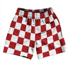 Checkerboard 2.5 Inches Red Dark and White Soccer Shorts Made In USA by Tribe Lacrosse