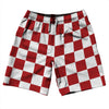 Checkerboard 2.5 Inches Red Dark and White 10" Swim Shorts Made in USA by Tribe Lacrosse