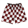 Checkerboard 2.5 Inches Red Maroon and White Athletic Running Fitness Exercise Shorts 7" Inseam Shorts Made In USA by Tribe Lacrosse