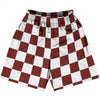 Checkerboard 2.5 Inches Red Maroon and White Basketball Practice Shorts Made In USA by Tribe Lacrosse