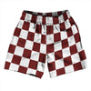 Checkerboard 2.5 Inches Red Maroon and White Soccer Shorts Made In USA by Tribe Lacrosse