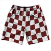 Checkerboard 2.5 Inches Red Maroon and White 10" Swim Shorts Made in USA by Tribe Lacrosse