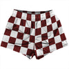Checkerboard 2.5 Inches Red Maroon and White Womens & Girls Sport Shorts End Made In USA by Tribe Lacrosse